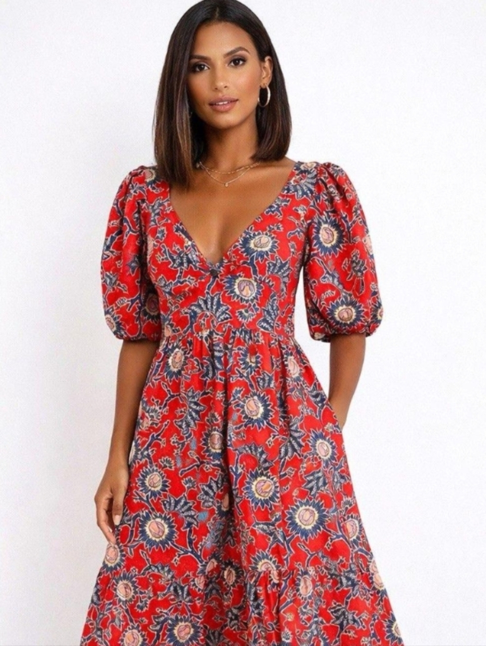 House of Harlow 1960 Red Floral Midi Dress